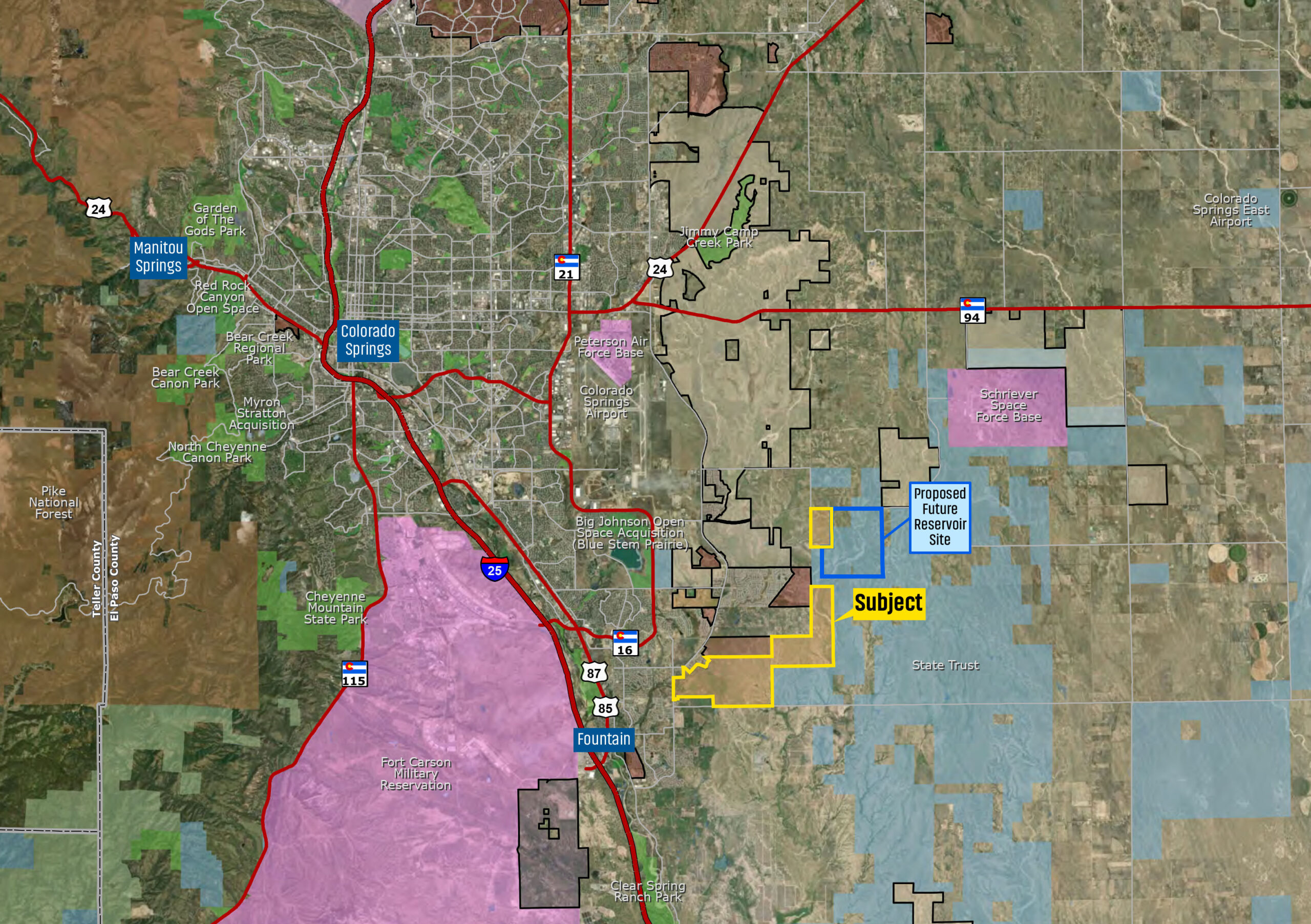 Aerial map of the Amara property southeast of Colorado Springs